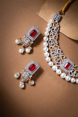 Victorian Ruby Pearl Elegance Gold Set