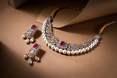 Victorian Ruby Pearl Elegance Gold Set
