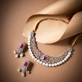 Victorian Ruby Pearl Elegance Gold Set