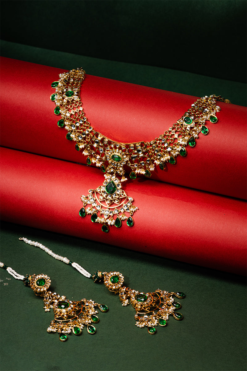 Emerald Kundan Bridal Silver Set