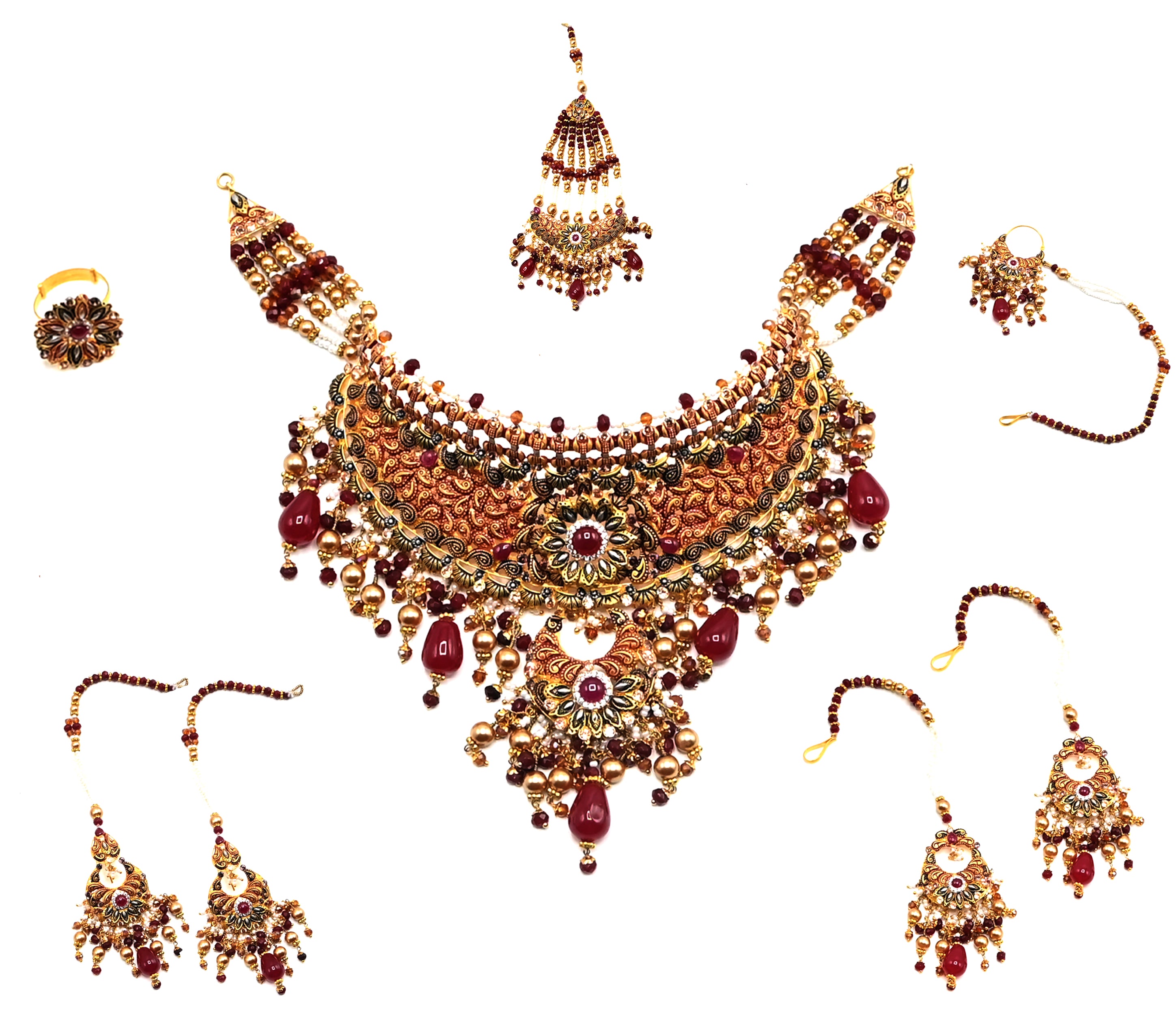 Grand Bridal Ruby & Pearl Set